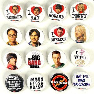 Big Bang Theory 16 Button Lot Sheldon Bazinga Kitty Howard Penny Raj Leonard Ata